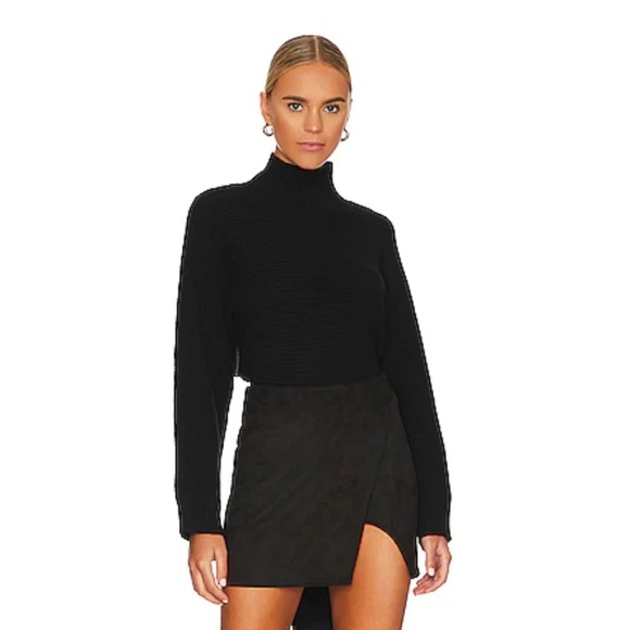 RAILS Black Rafael Rib Knit Merino Wool Turtleneck Open Back Tie Sweater Large - Picture 1 of 9